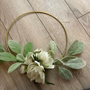 Magnolia Gold Hoop Wreath with White Flowers and Greenery